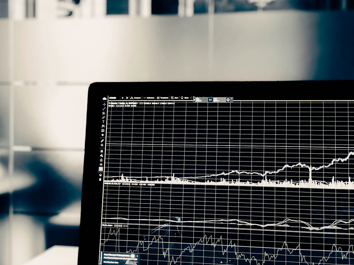Monochrome price charts displayed on a trading monitor