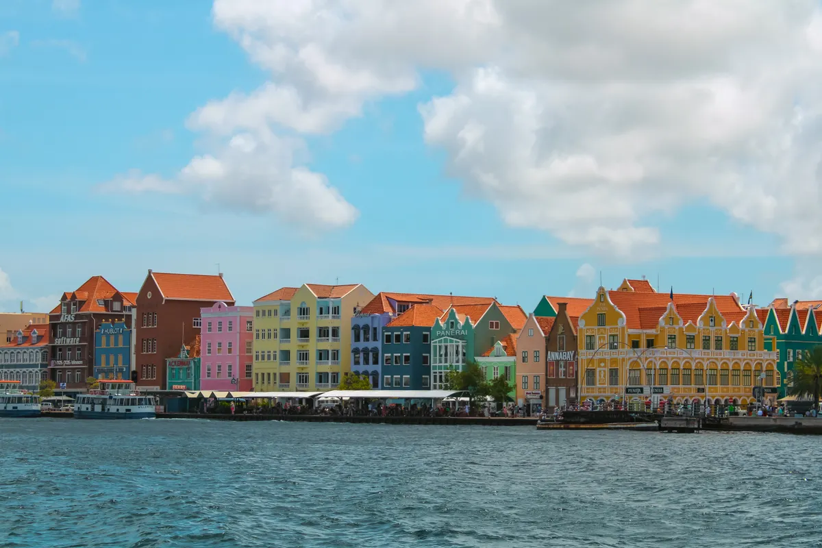 Colourful Dutch colonial waterfront buildings on the Handelskade in Willemstad